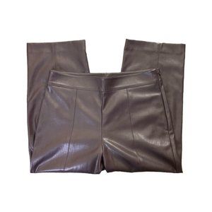 Ann Taylor Petite High Waist Faux Leather Straight Crop  Maroon Pants Size 10P